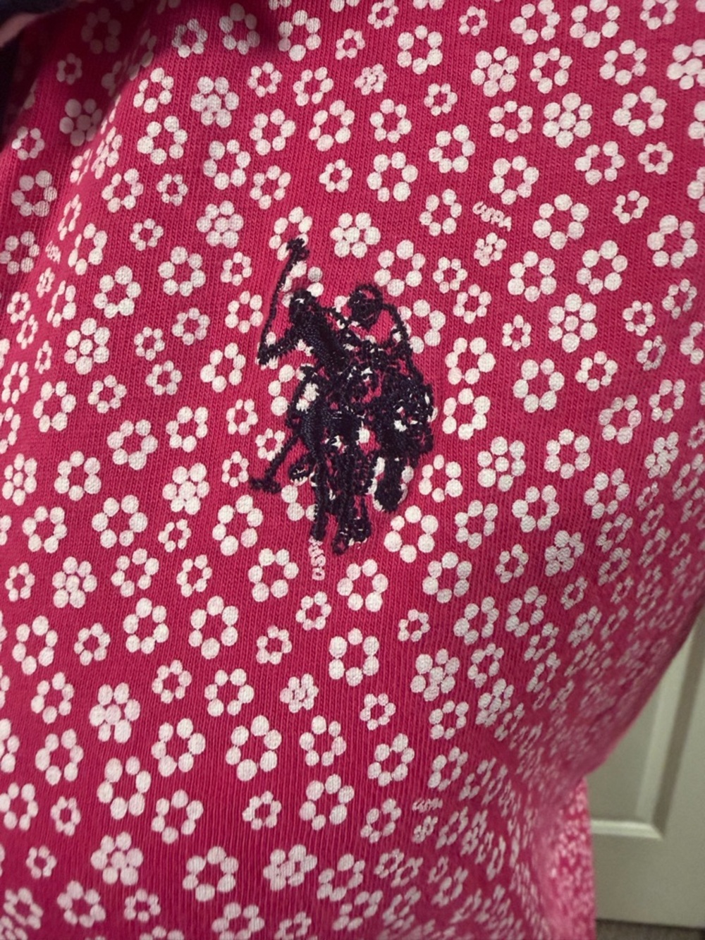U.S. Polo Assn Pink Floral Polo Shirt Womens Large Short Sleeve Logo Top - Picture 3 of 5